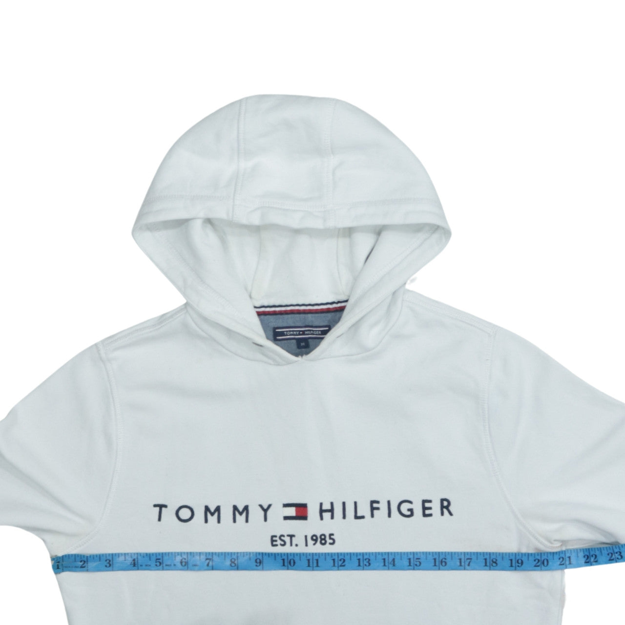 Tommy Hilfiger Men's White Pullover Hoodie M Logo Fleece Sweatshirt