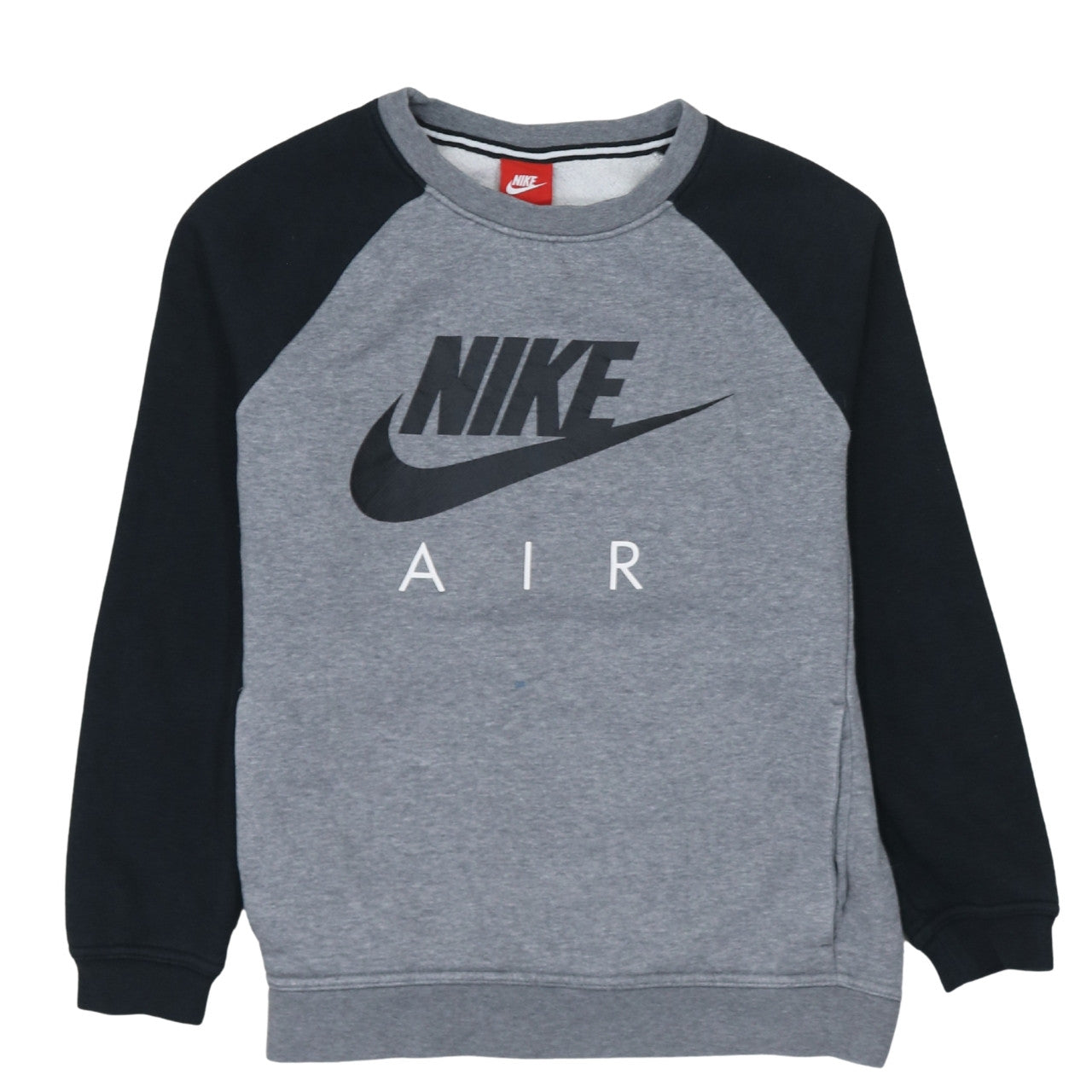 Nike Men Grey Black Air Logo Crew Neck Pullover Sweatshirt Size S