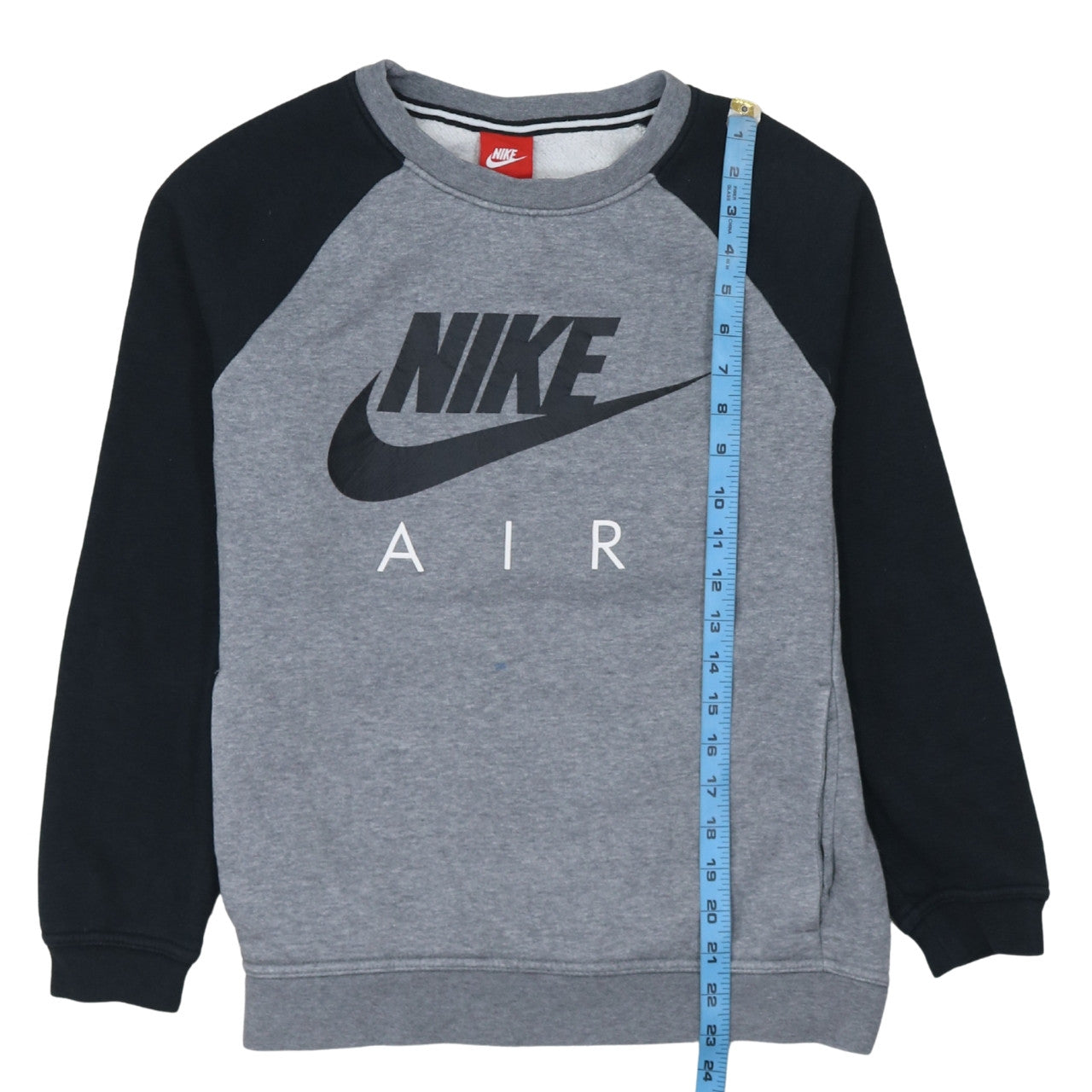 Nike Men Grey Black Air Logo Crew Neck Pullover Sweatshirt Size S