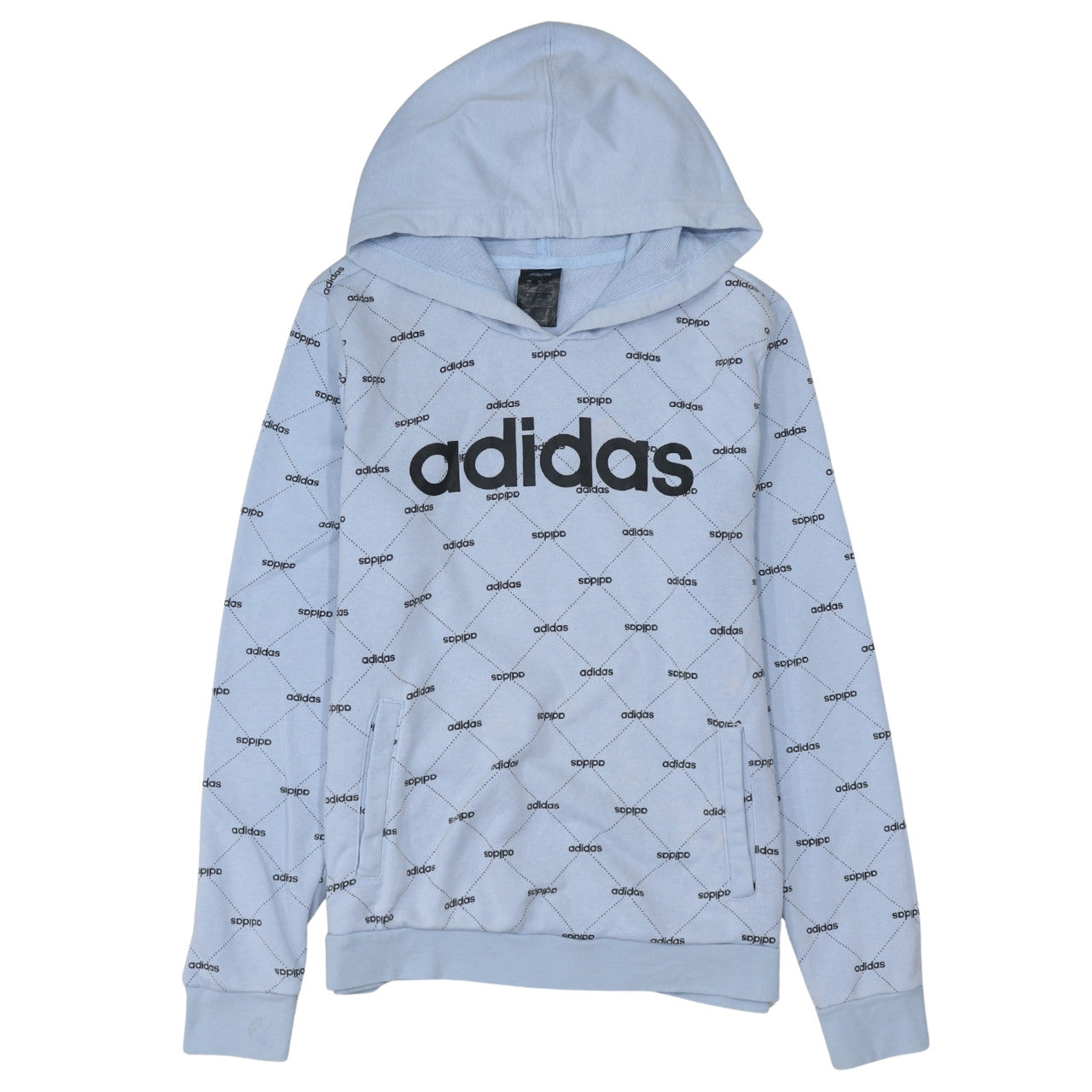 Adidas Womens Blue Hoodie L 16-18 Pullover Logo Print Casual Sweatshirt