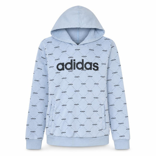 Adidas Womens Blue Hoodie L 16-18 Pullover Logo Print Casual Sweatshirt
