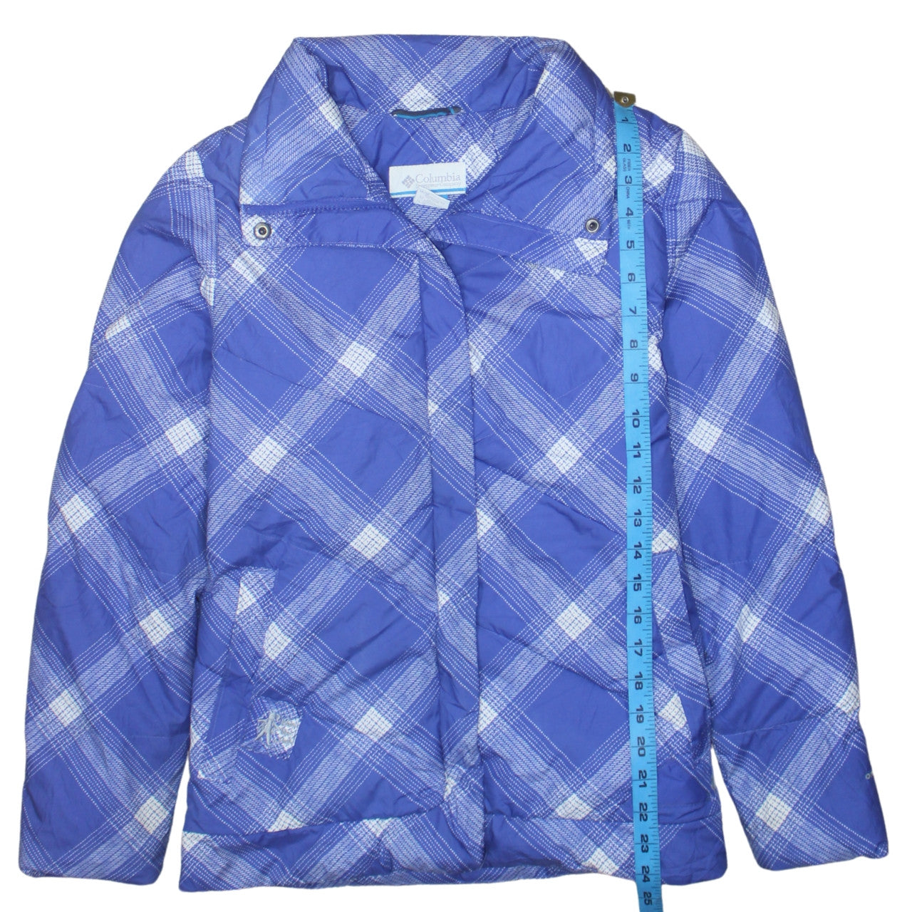 Columbia Girls Blue Check Puffer Jacket 14-16 Years Winter Mid-Length