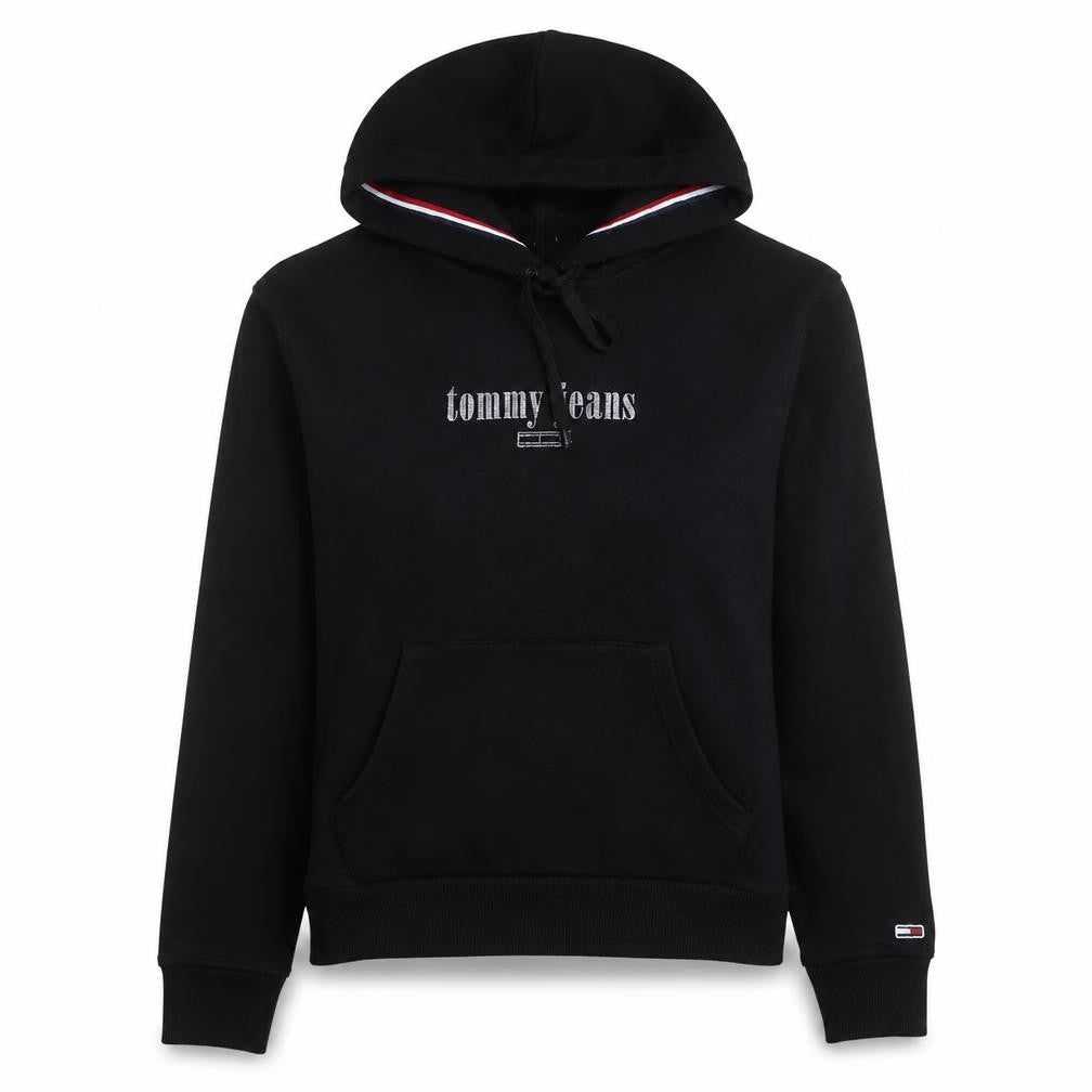 Tommy Jeans Women's Black Hoodie Medium Pullover Cotton Blend Casual Sweatshirt