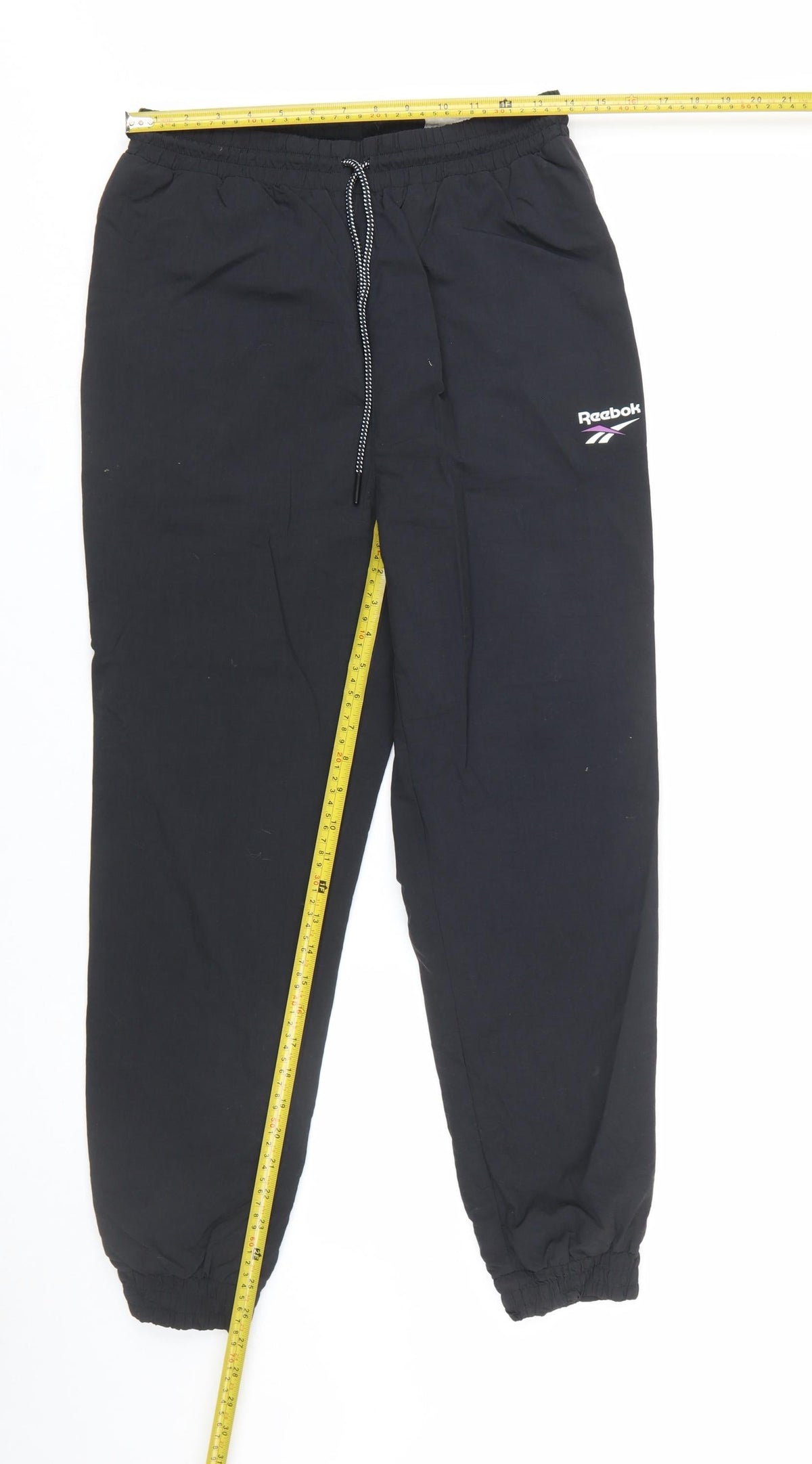 Reebok Classic Unisex Black Nylon Joggers S Elastic Waist Tapered Fit