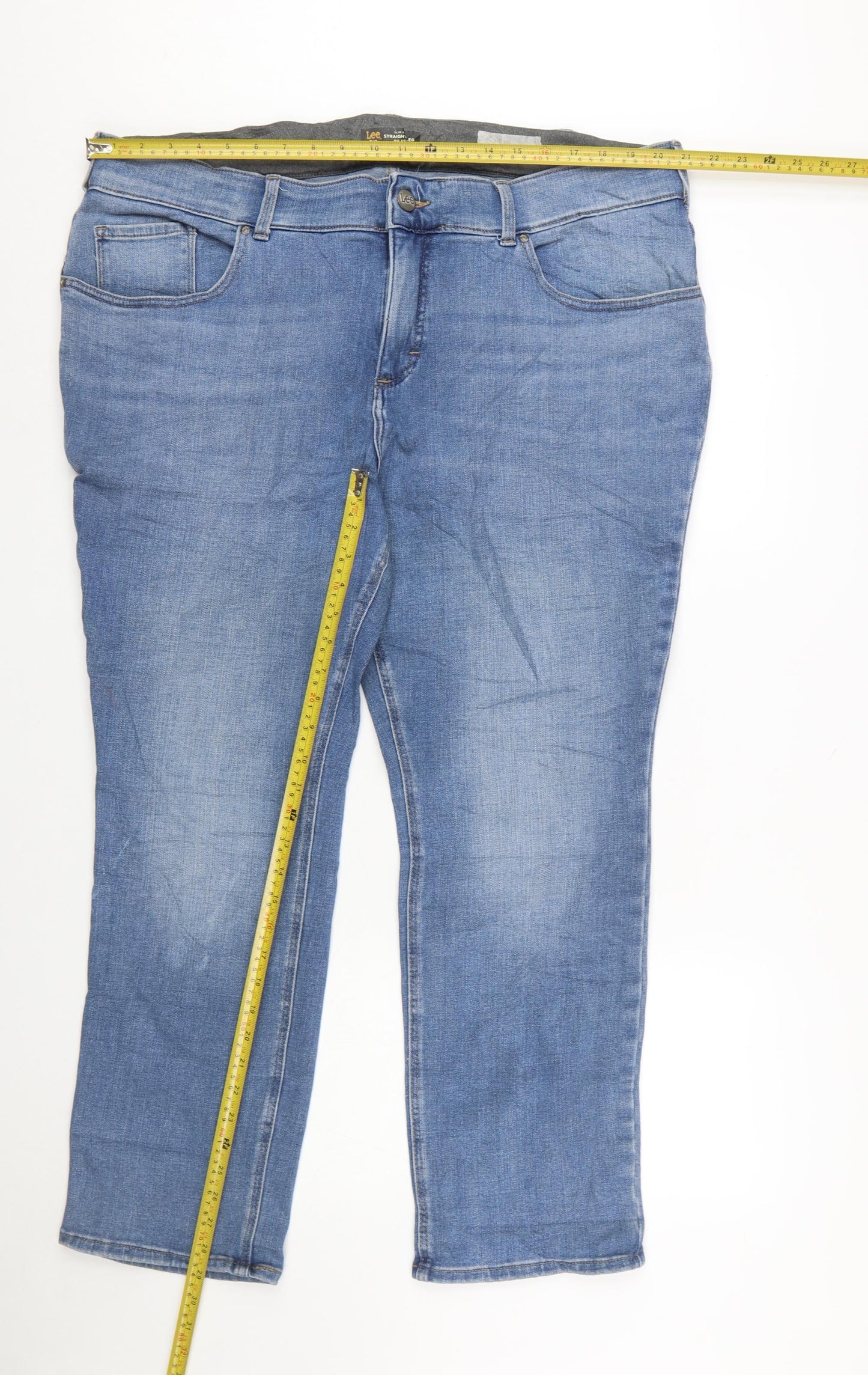 Lee Plus Women's Blue 22W Petite Slim Fit Straight Leg Mid Rise Jeans