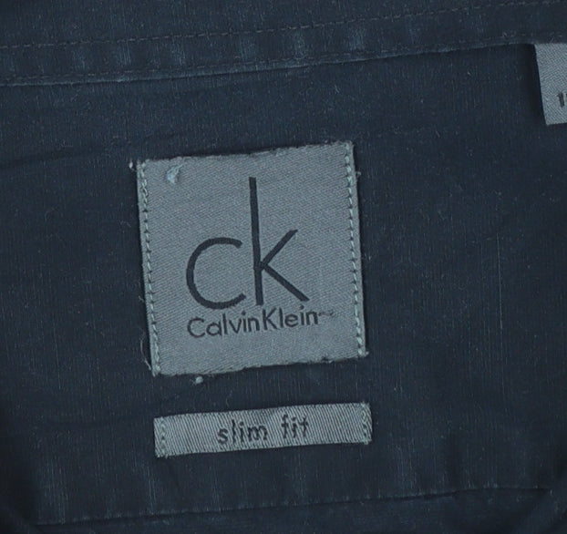 Calvin Klein Men's Black Slim Fit Long Sleeve Button-Up Shirt Size 15.75