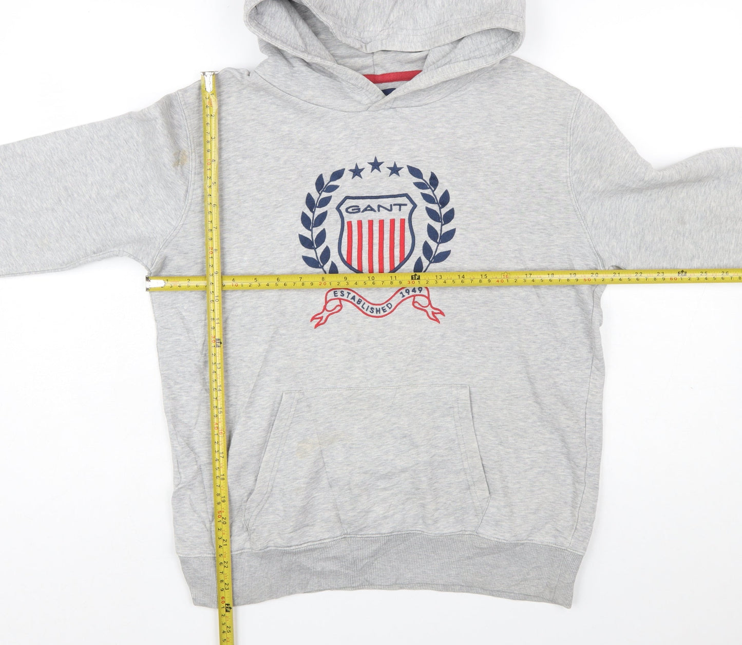 GANT Boys Grey Pullover Hoodie 16 Years Logo Crest Cotton Blend