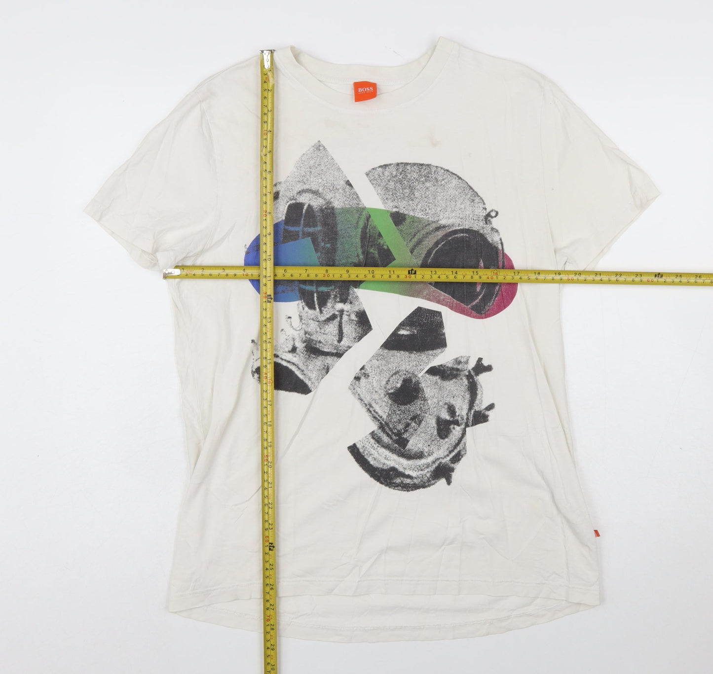 Hugo Boss Men's White Graphic Print Cotton T-Shirt Size L