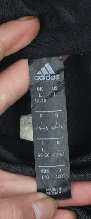 Adidas Women's Black Pullover Hoodie Size L 16-18 Polyester Athletic
