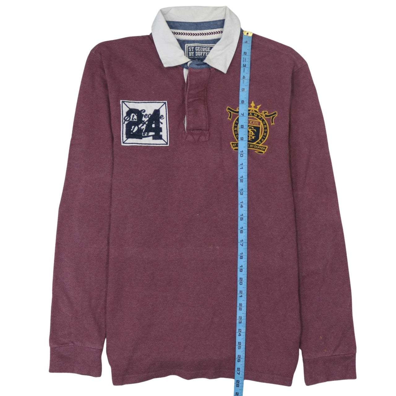 St George By Duffer Men's Red Long Sleeve Rugby Polo Medium