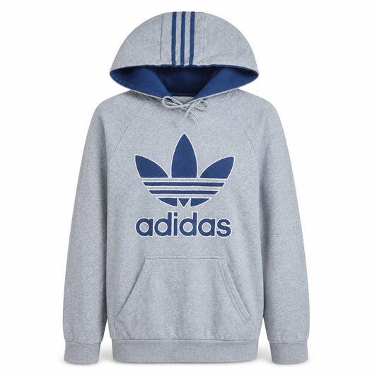 Adidas Mens Grey Pullover Hoodie Size S Sports Logo Sweatshirt