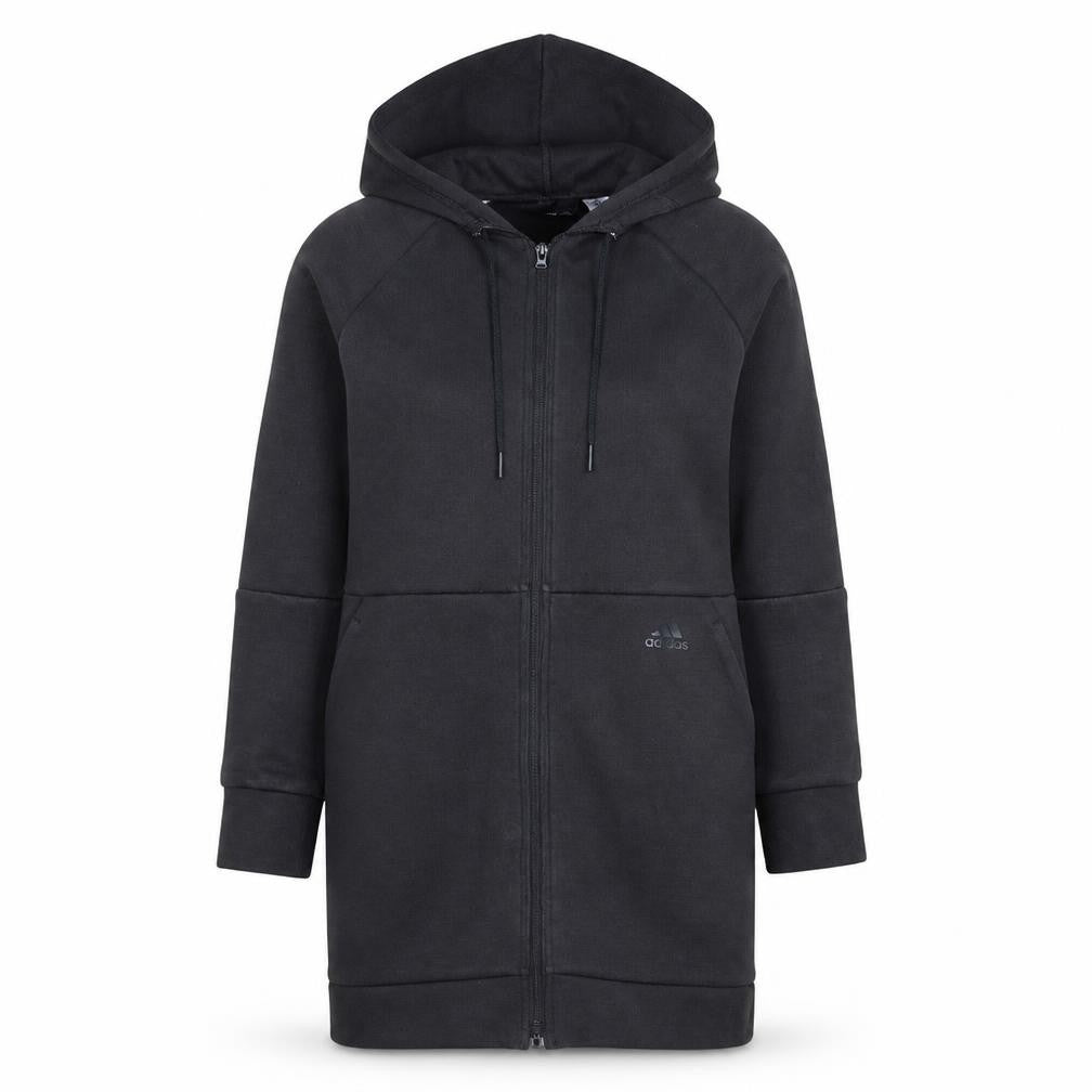 Adidas Women Black XS Full Zip Hooded Longline Sweatshirt Dress