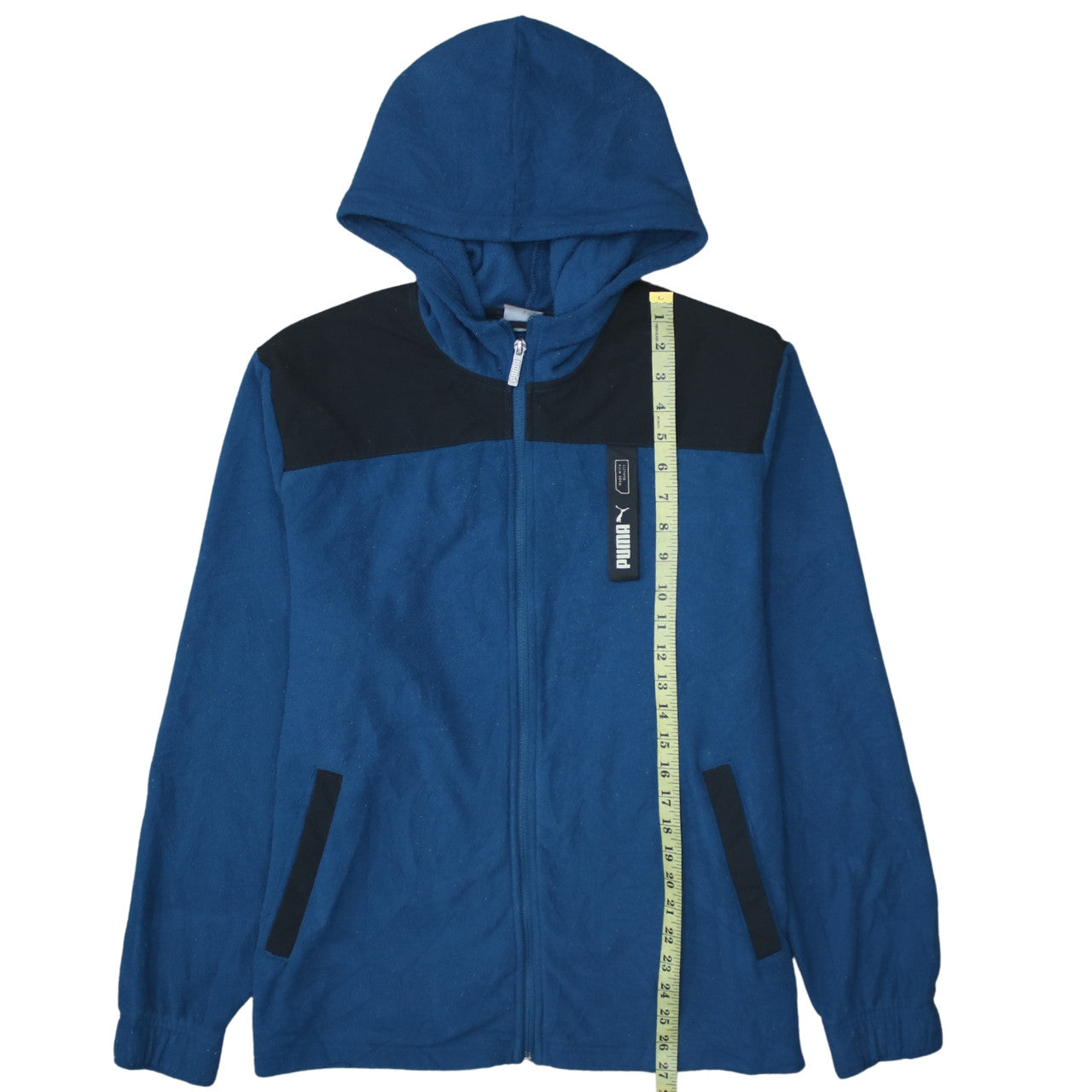 Puma Men's Blue Full Zip Hoodie Size M with Logo Detail