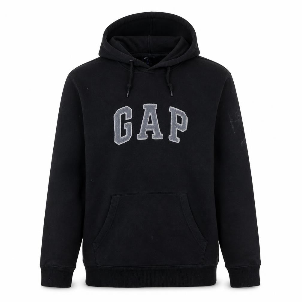 Gap Mens Black Pullover Hoodie L Logo Fleece Sweatshirt