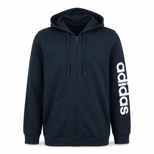 Adidas Women Navy Blue Full Zip Hoodie 2XL Logo Print Cotton Blend