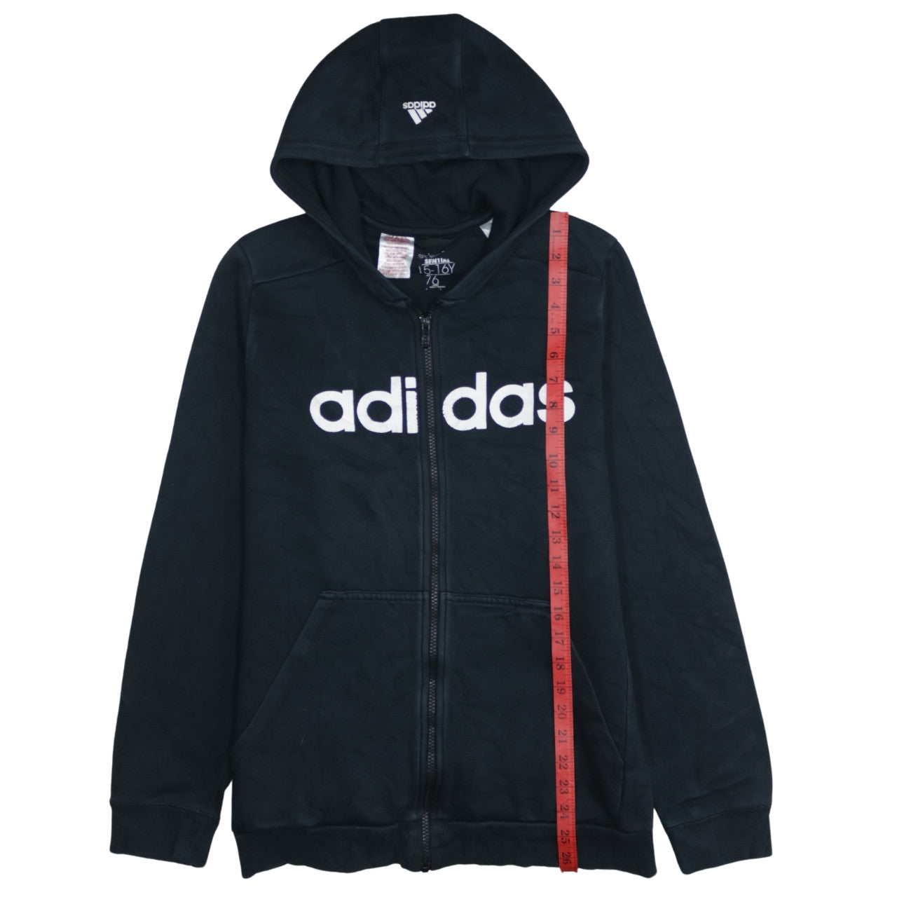 Adidas Unisex Kids Black Full Zip Hoodie 15-16 Years Fleece Hooded Sweatshirt