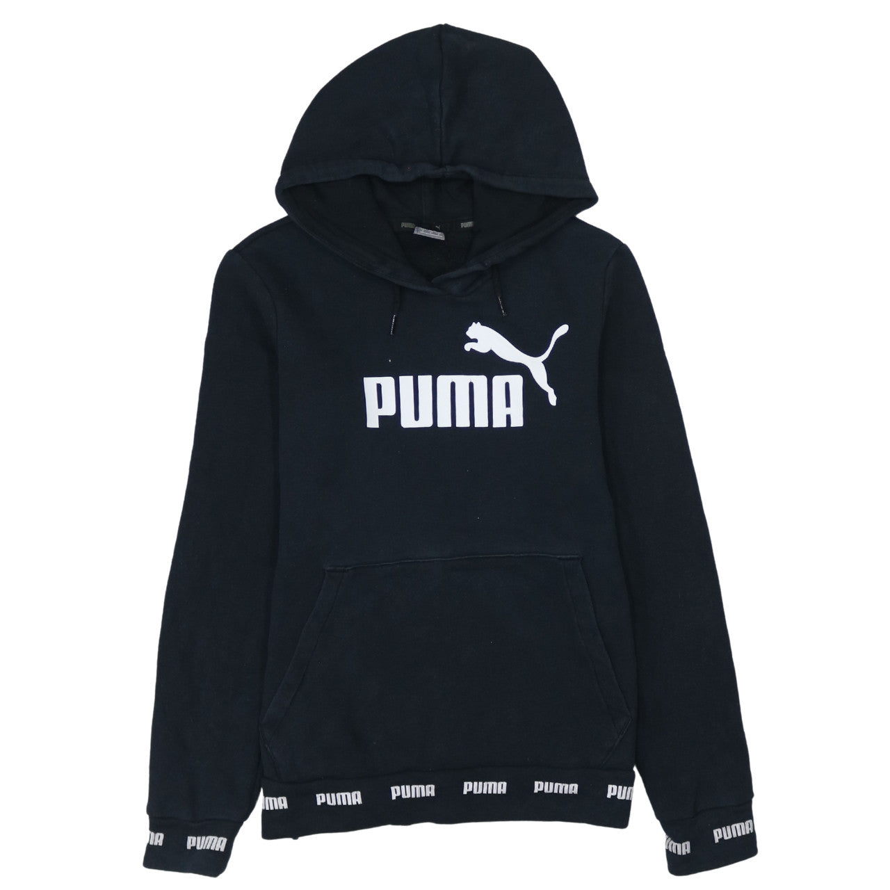 PUMA Womens Black Pullover Hoodie Small Logo Print Casual