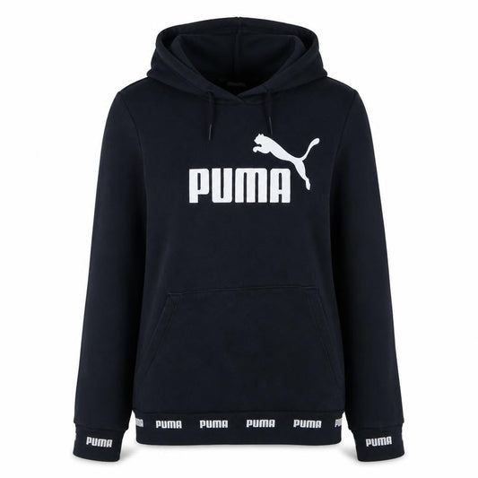 PUMA Womens Black Pullover Hoodie Small Logo Print Casual