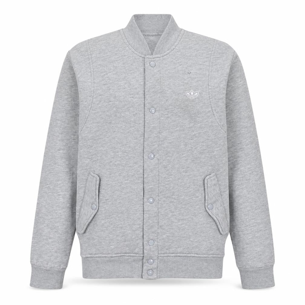 Adidas Men's Grey Varsity Jacket L Regular Fit Fleece Snap Fasten