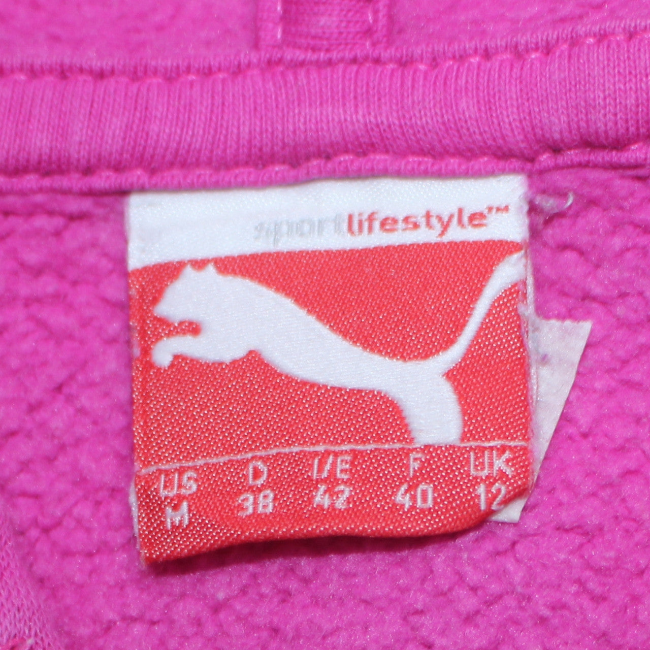 Puma Women Pink Pullover Hoodie UK 12 Cotton Blend Casual