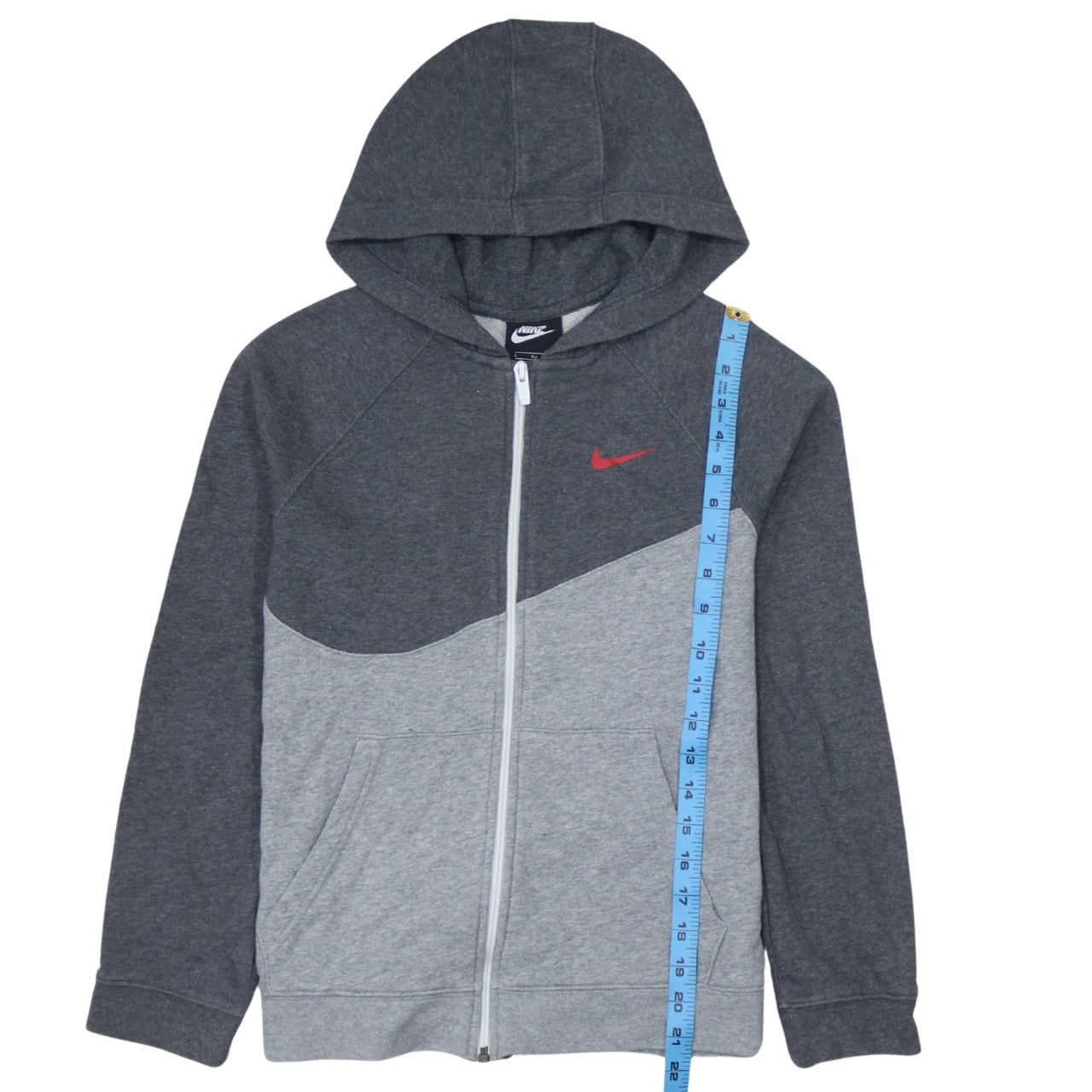 Nike Boys Grey Full Zip Hoodie Sweatshirt L 147-158cm Colourblock Hooded