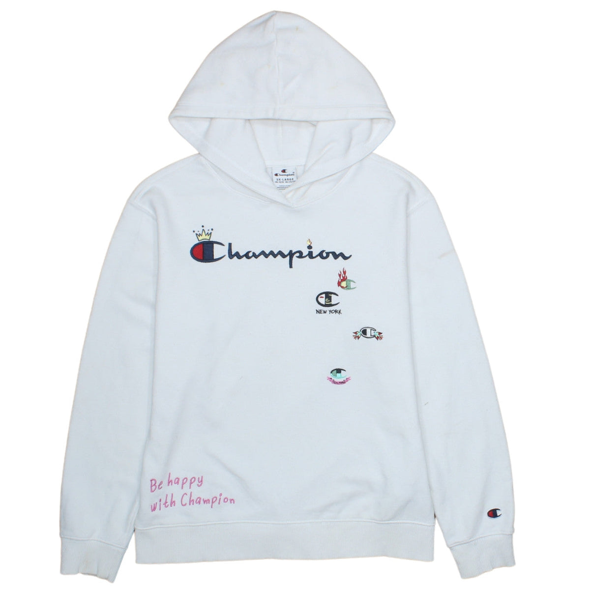 Champion Girls White Pullover Hoodie 15-16 Years Logo Graphic Hooded Sweatshirt