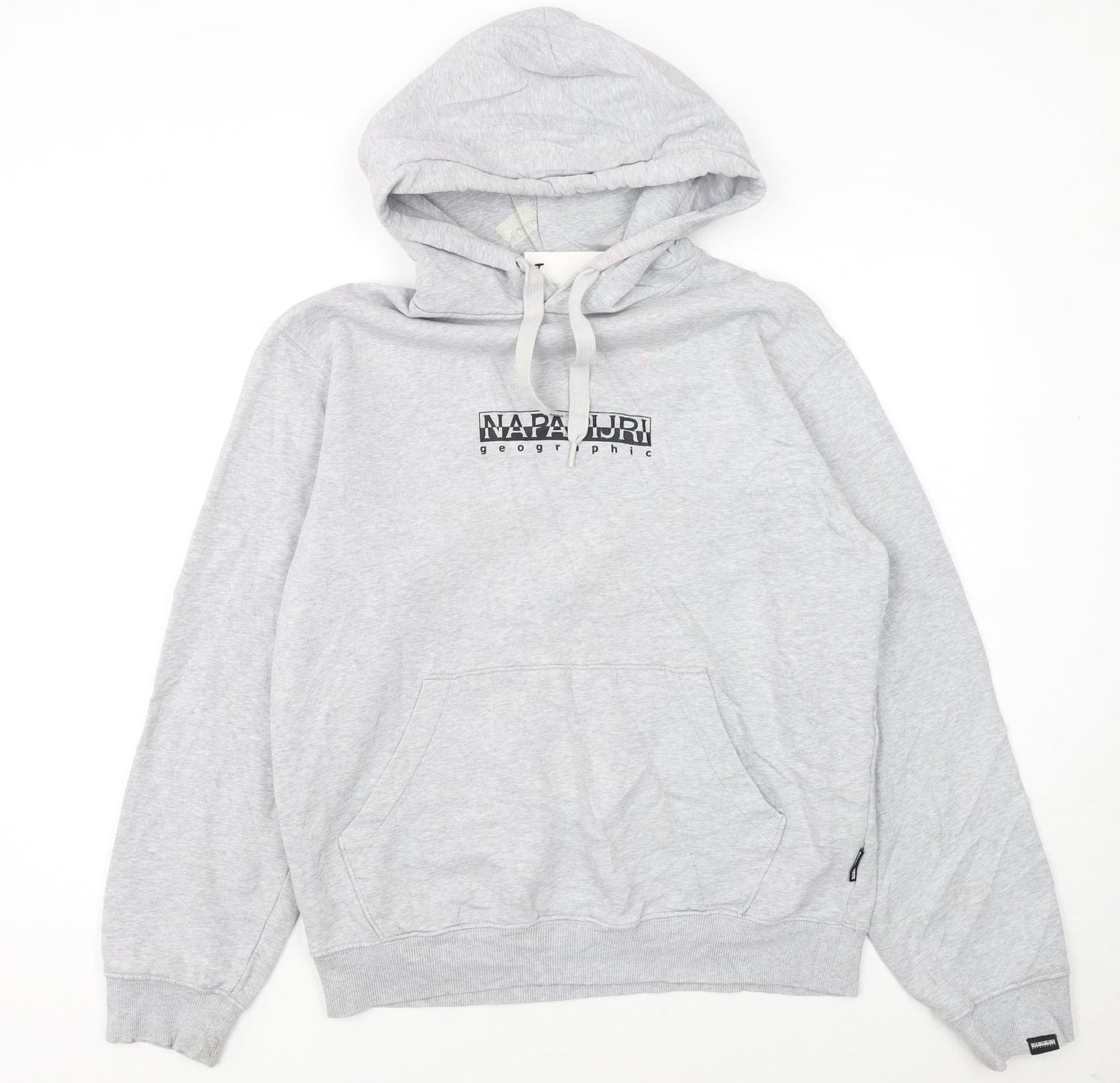 Napapijri Men's Grey Pullover Hoodie Small Logo Graphic Long Sleeve