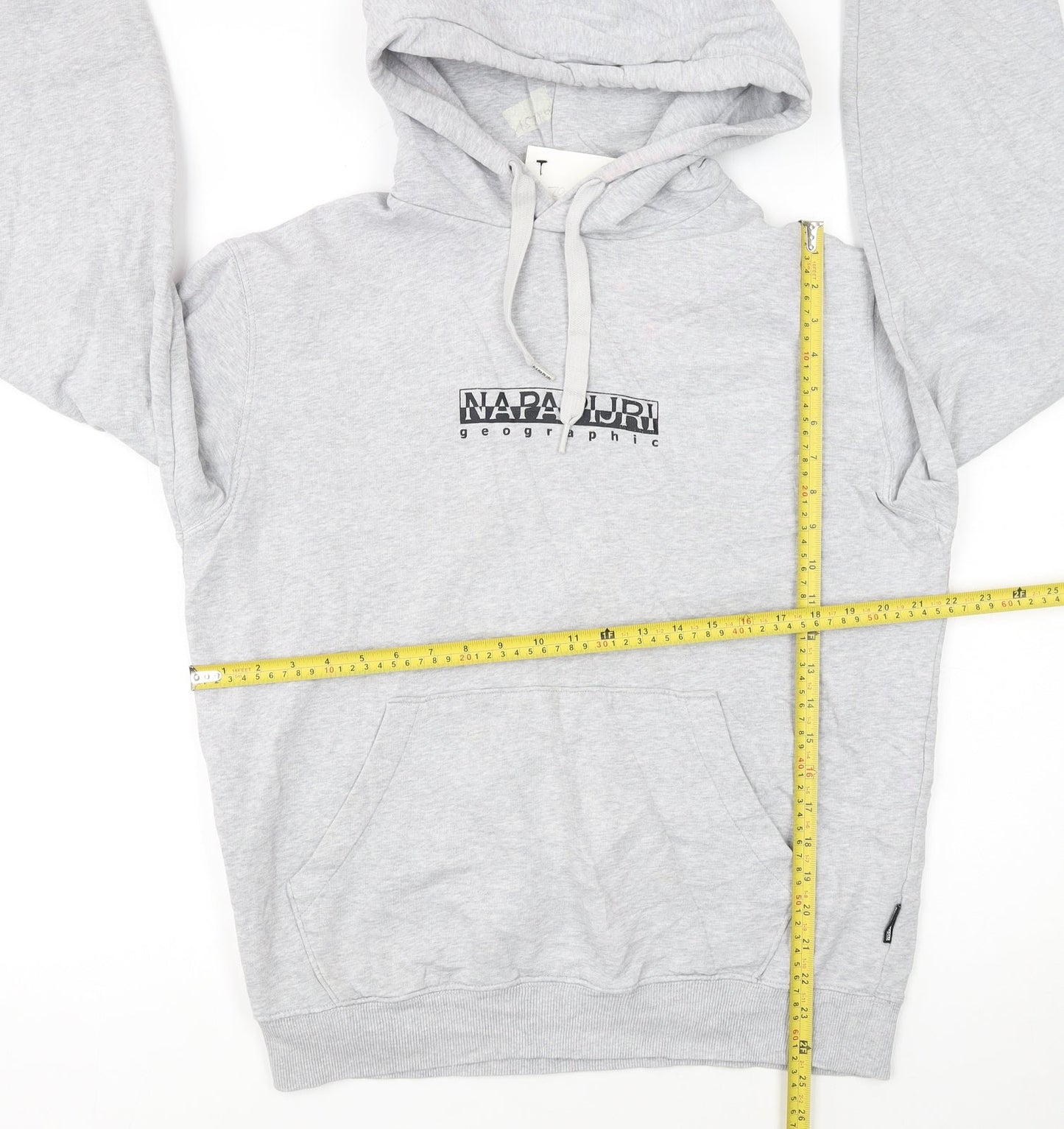 Napapijri Men's Grey Pullover Hoodie Small Logo Graphic Long Sleeve