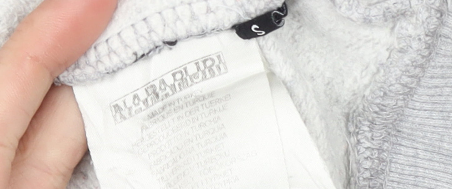 Napapijri Men's Grey Pullover Hoodie Small Logo Graphic Long Sleeve