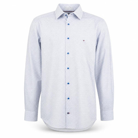 Tommy Hilfiger Men's Blue Slim Fit Geometric Long Sleeve Button-Up Shirt 14.5