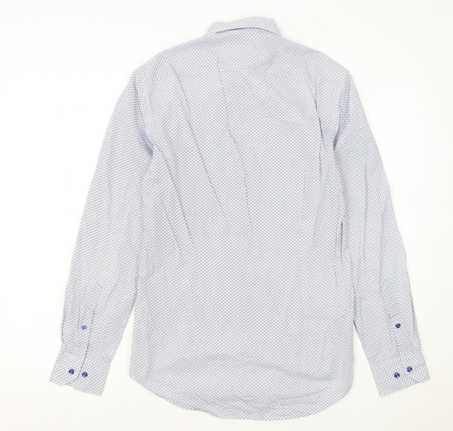 Tommy Hilfiger Men's Blue Slim Fit Geometric Long Sleeve Button-Up Shirt 14.5