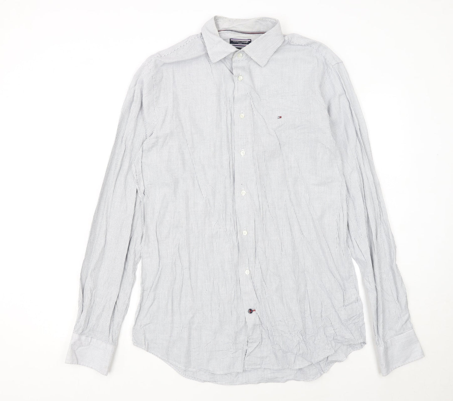 Tommy Hilfiger Men's White Regular Fit Long Sleeve Check Shirt Size 16.5