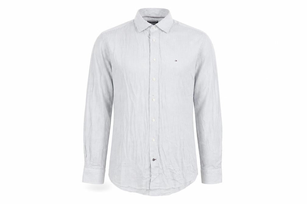 Tommy Hilfiger Men's White Regular Fit Long Sleeve Check Shirt Size 16.5
