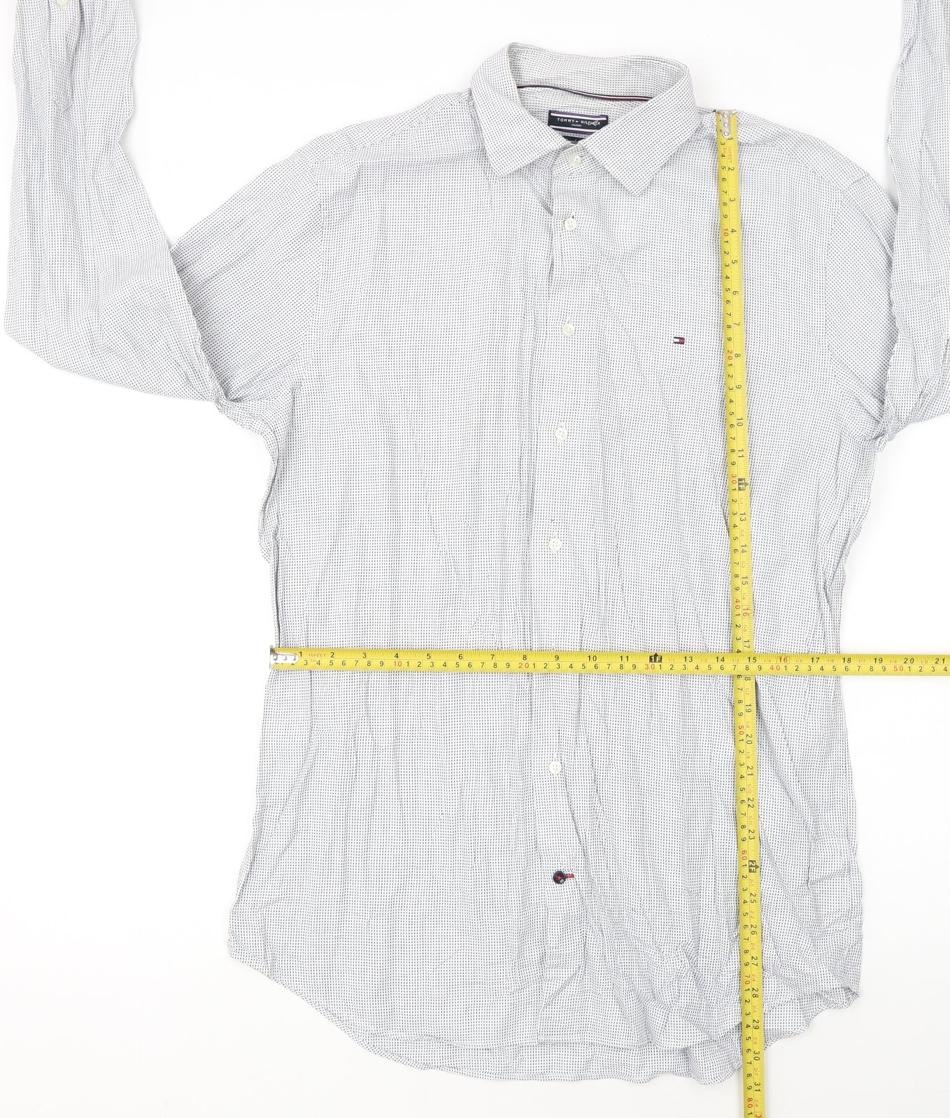 Tommy Hilfiger Men's White Regular Fit Long Sleeve Check Shirt Size 16.5