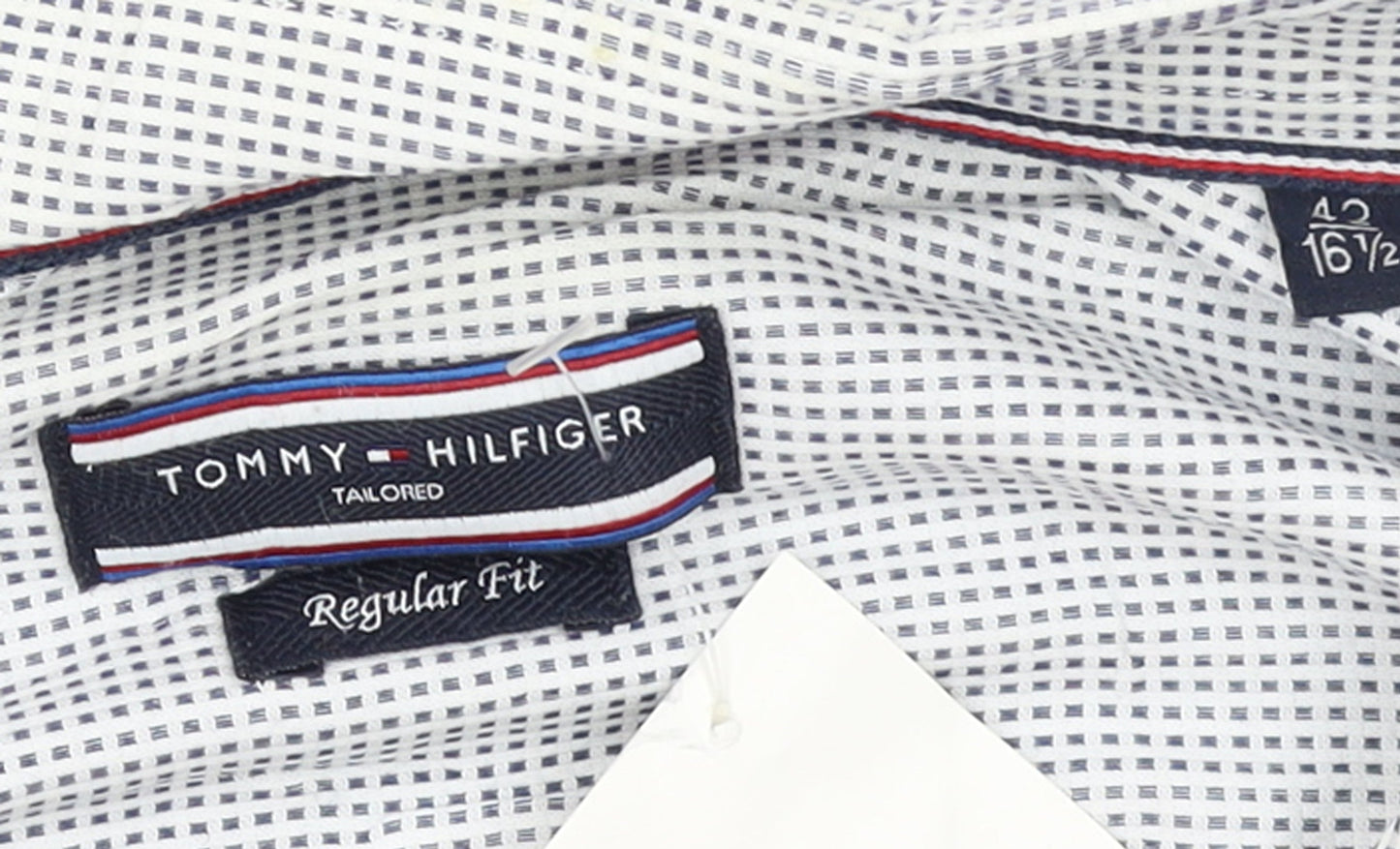 Tommy Hilfiger Men's White Regular Fit Long Sleeve Check Shirt Size 16.5
