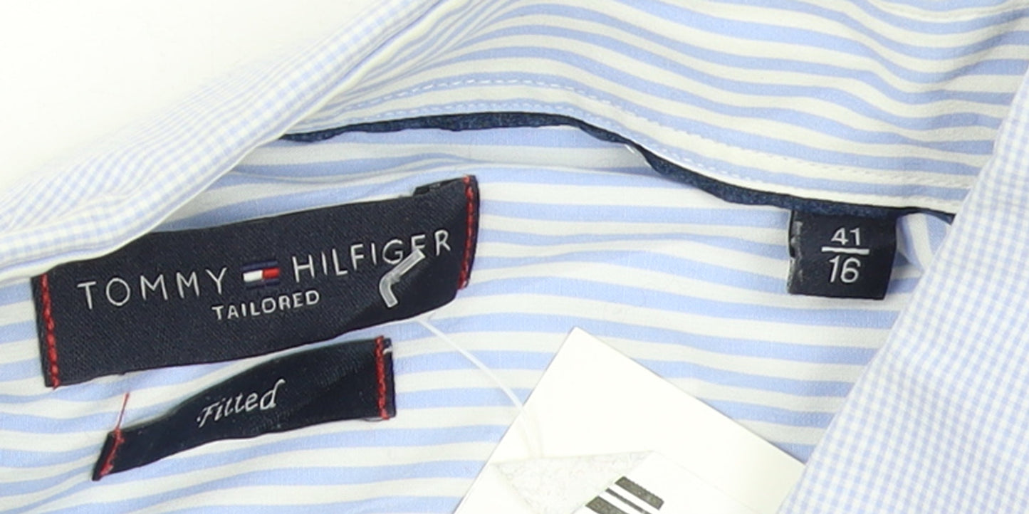 Tommy Hilfiger Men Blue Fitted Long Sleeve Button-Up Shirt 16/41