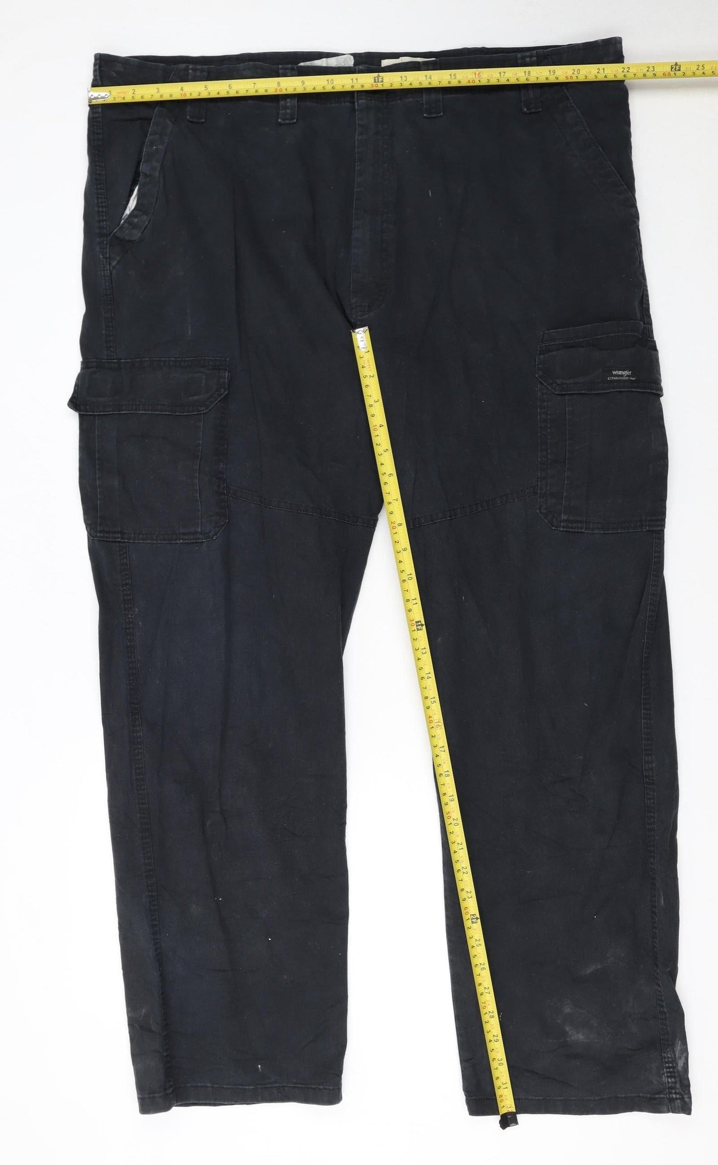 Wrangler Men's Black Cargo Trousers 44W 32L Relaxed Fit Cotton