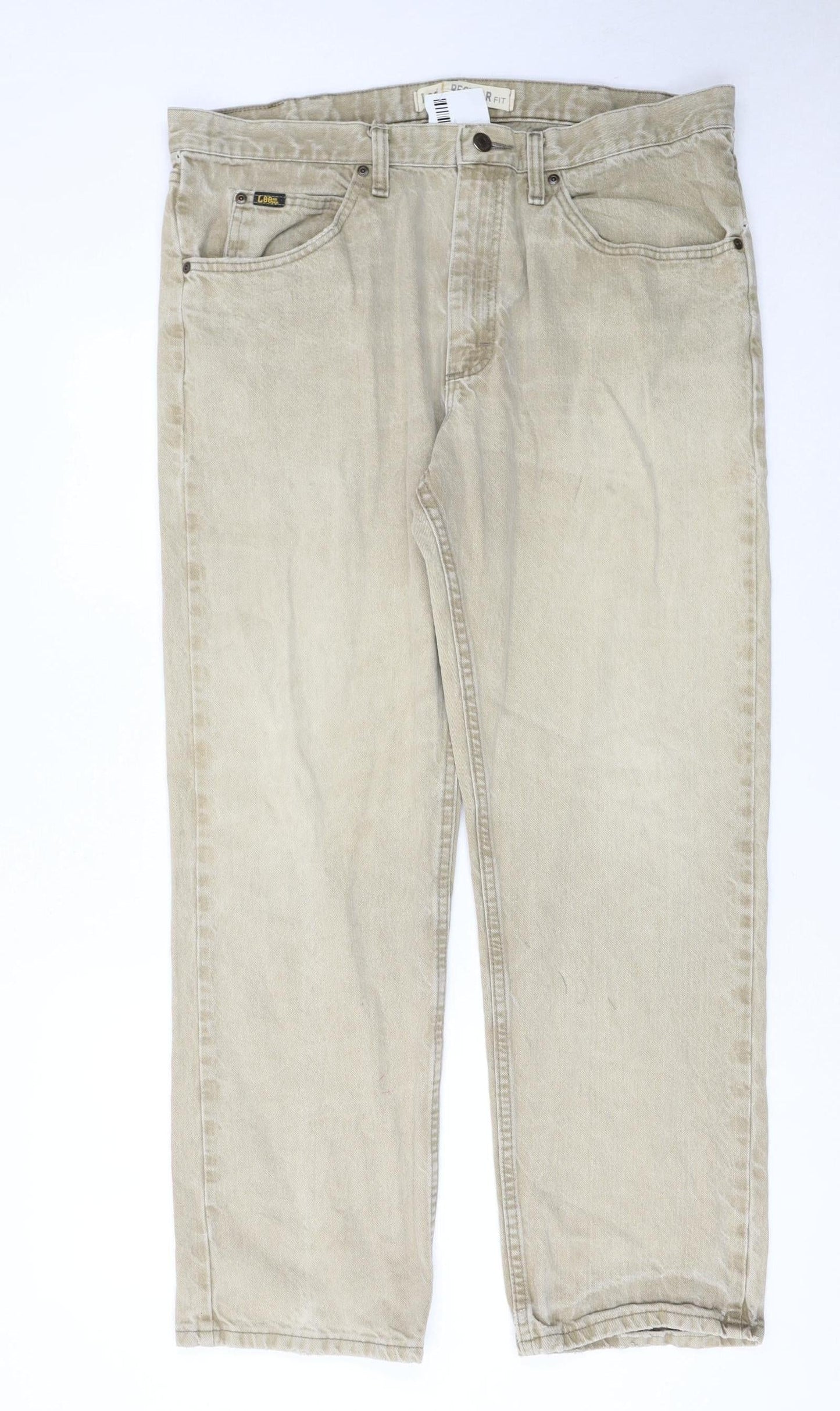 Lee Men's Beige Regular Fit Straight Denim Jeans 38W 30L