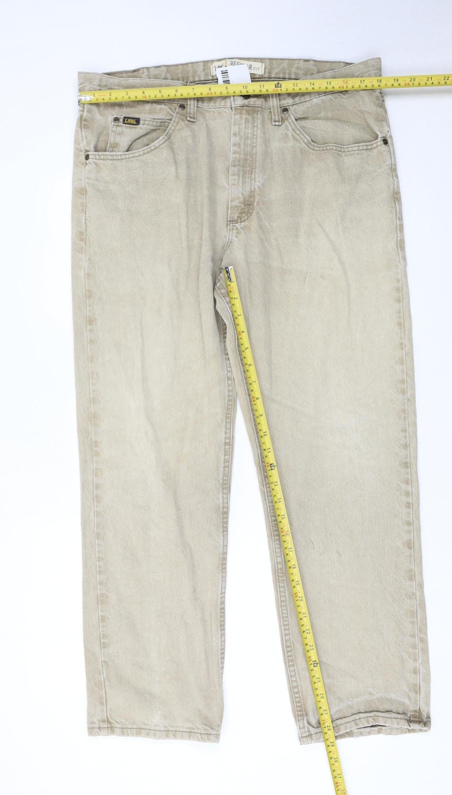 Lee Men's Beige Regular Fit Straight Denim Jeans 38W 30L