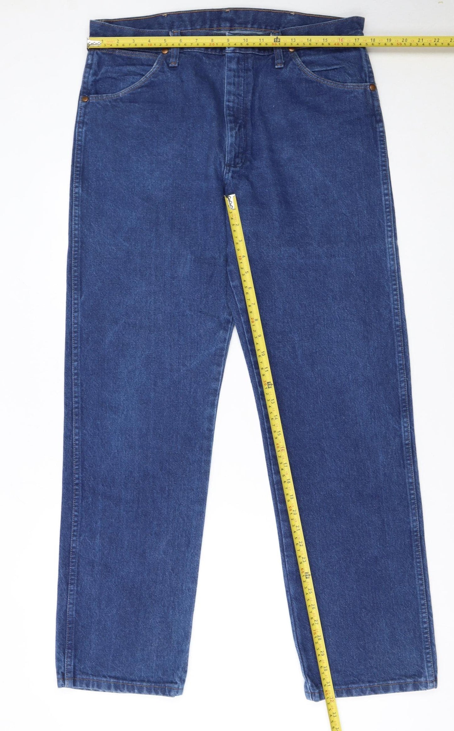 Wrangler Men's Blue Denim Straight Leg Jeans 35W 32L Regular Fit