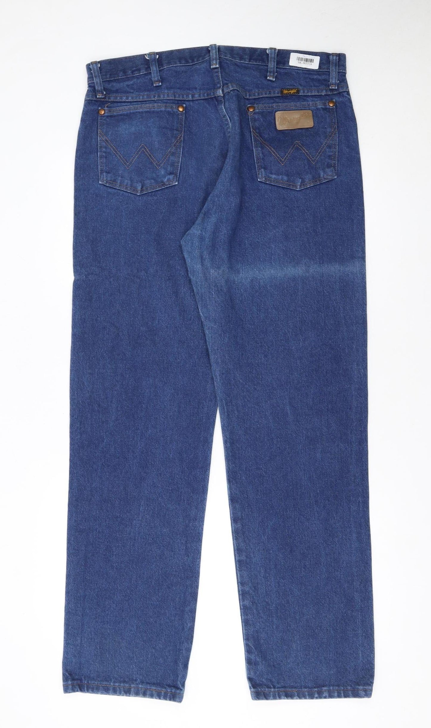Wrangler Men's Blue Denim Straight Leg Jeans 35W 32L Regular Fit