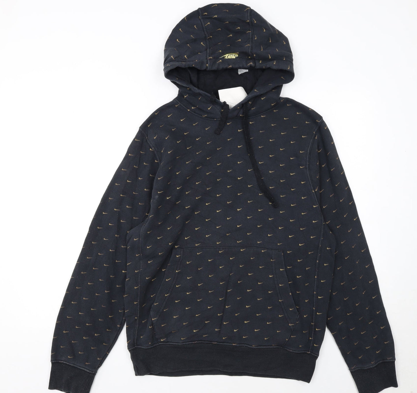 Nike Women Black Small Pullover Hoodie with Gold Logo Print