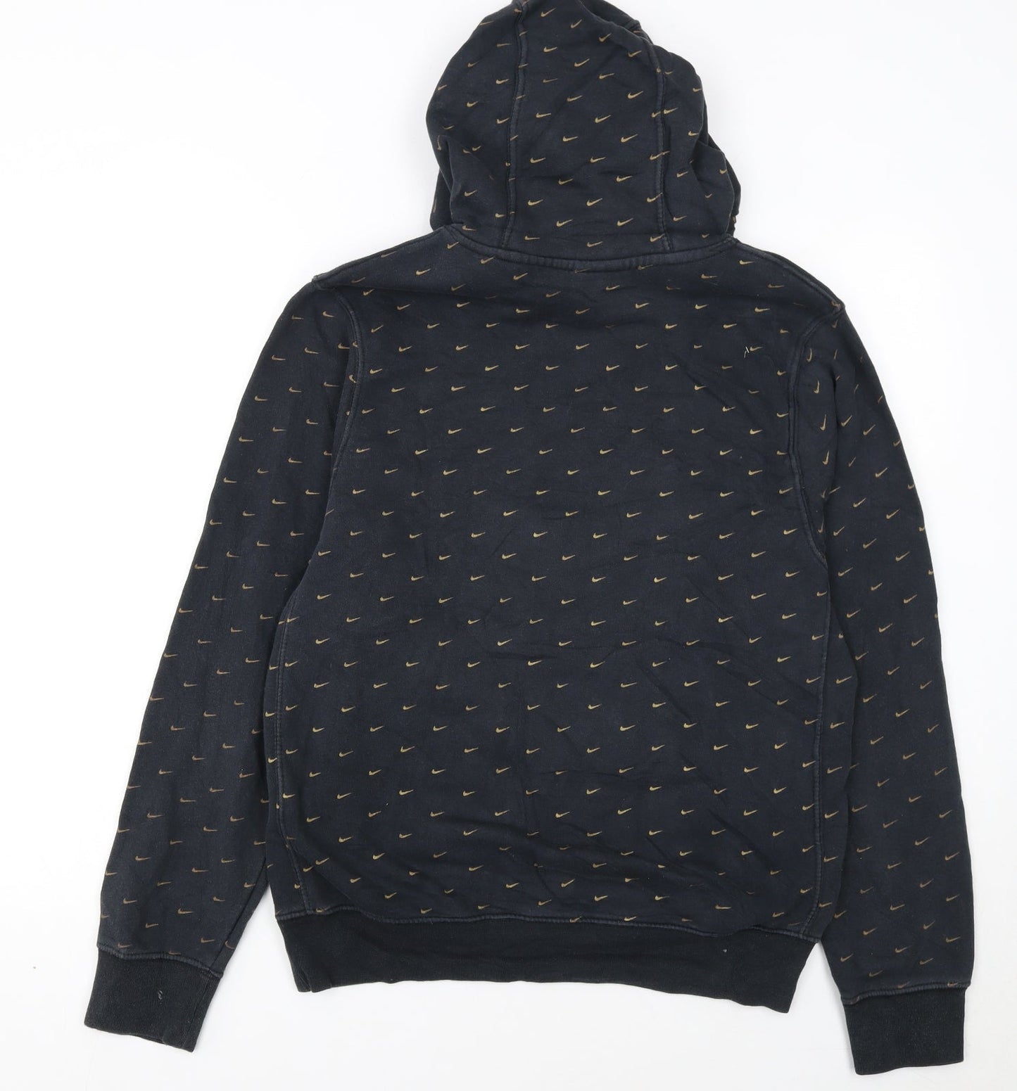 Nike Women Black Small Pullover Hoodie with Gold Logo Print