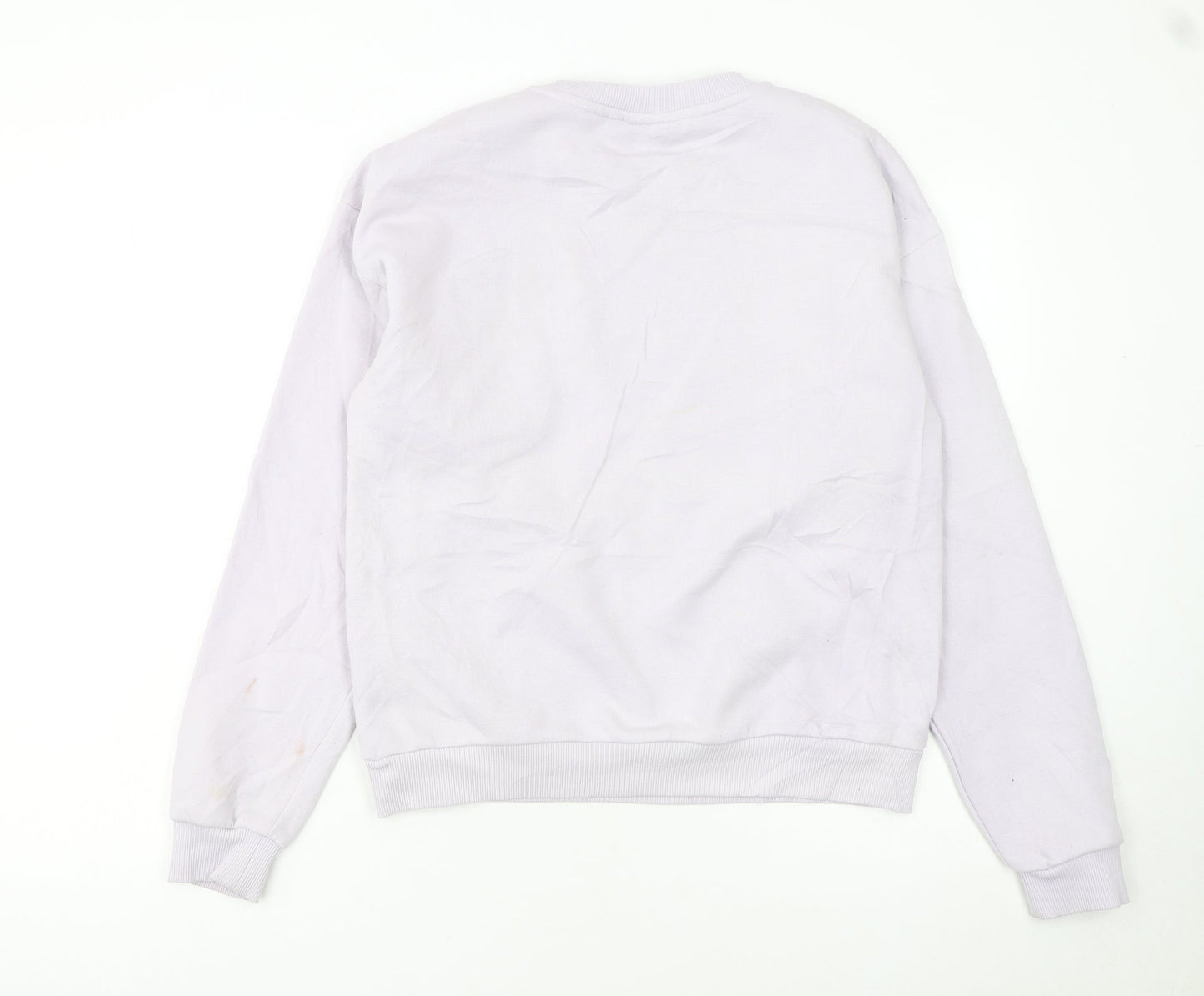 FILA Women White XS Pullover Sweatshirt Cotton Blend Logo Crew Neck