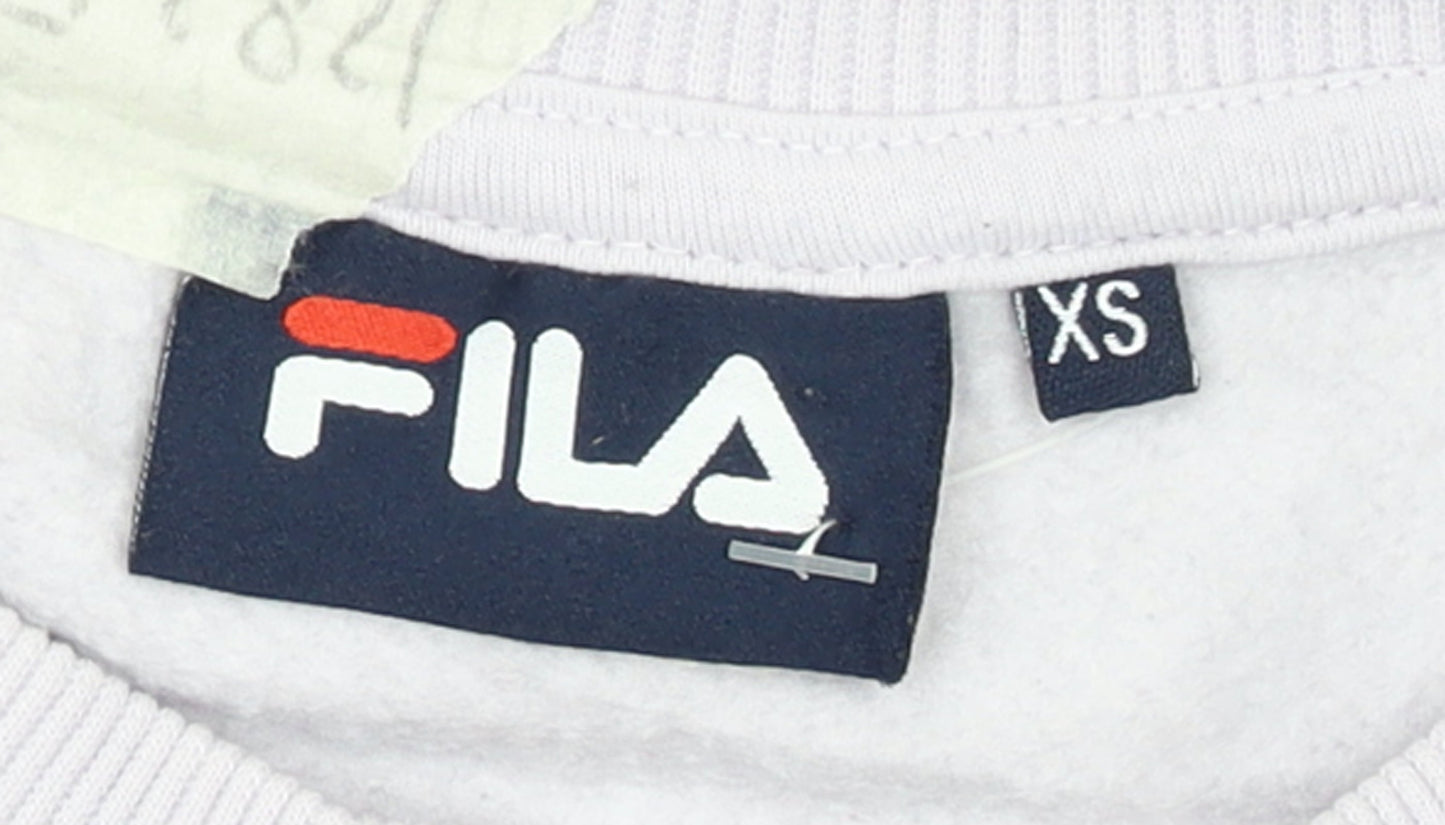 FILA Women White XS Pullover Sweatshirt Cotton Blend Logo Crew Neck