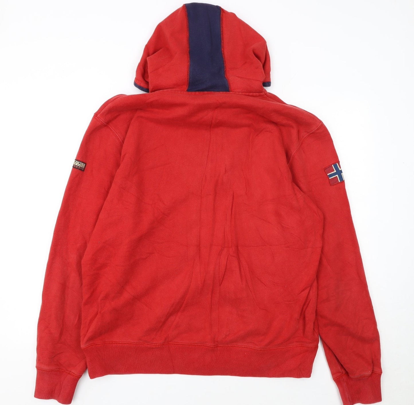 Napapijri Mens Red Full Zip Hoodie XL Outdoor Logo Hooded Sweatshirt