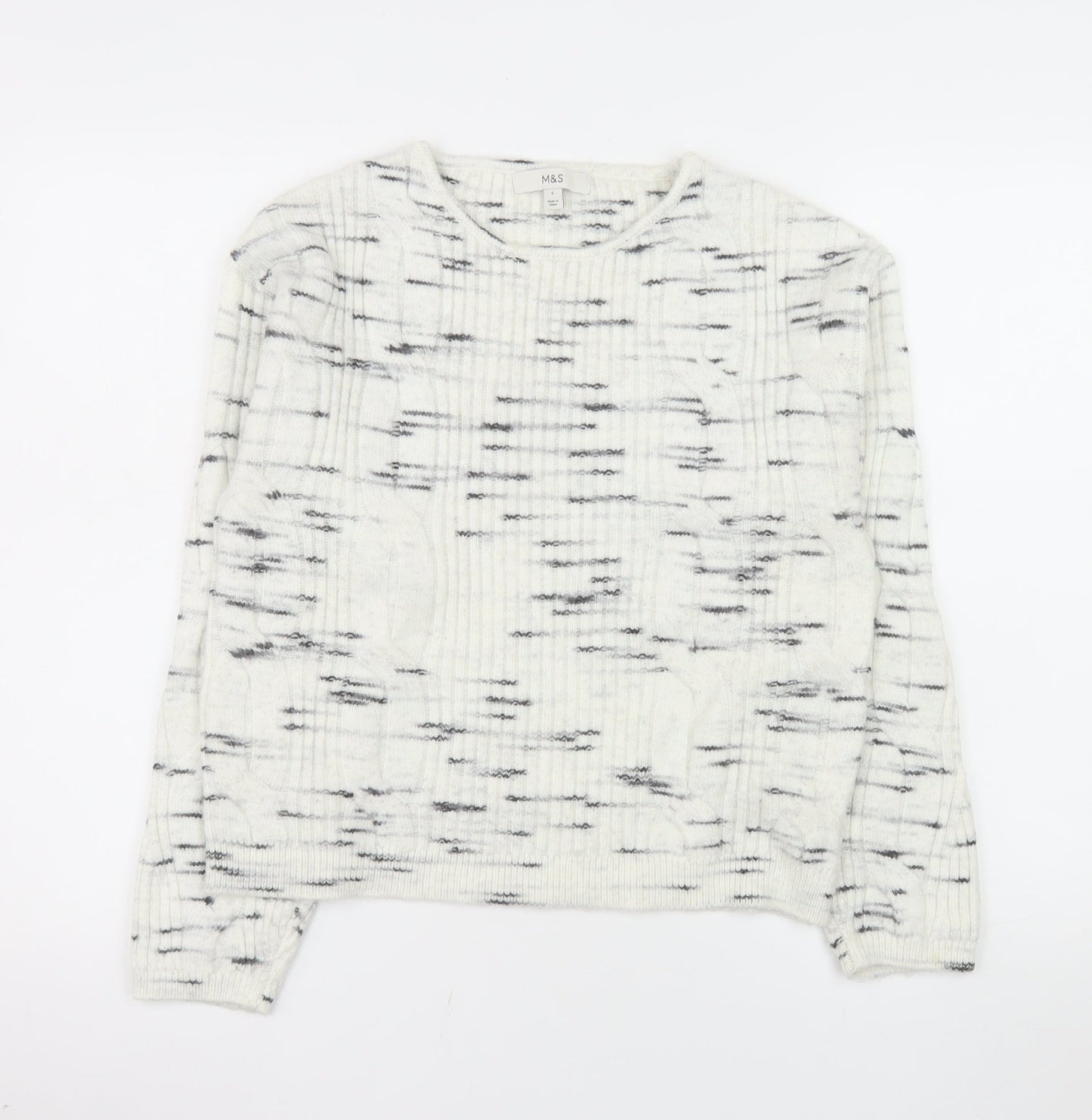 Marks and Spencer Women White Ribbed-Knit Wool Blend Jumper Size S