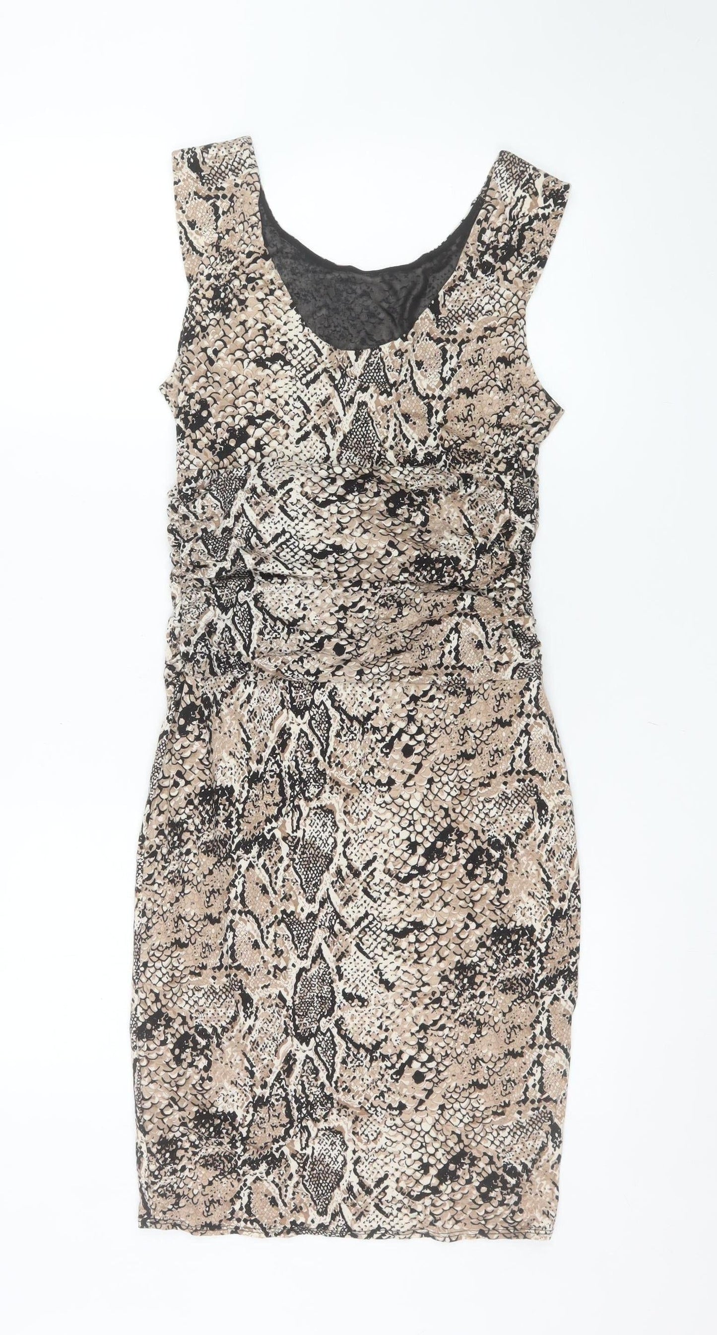 Wallis Women's Beige Animal Print Bodycon Dress Size 8 Sleeveless