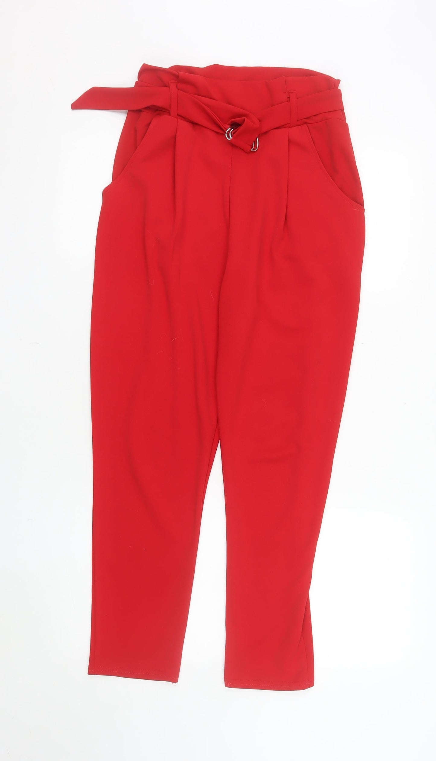 Parisian Women Red Paperbag High Waist Belted Trousers Size S