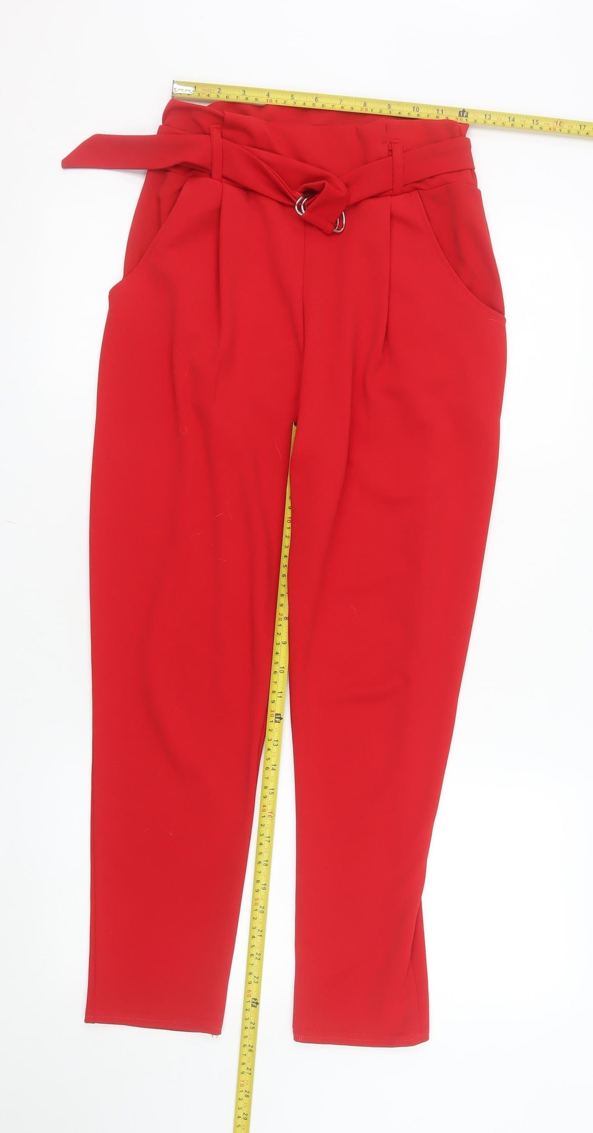 Parisian Women Red Paperbag High Waist Belted Trousers Size S